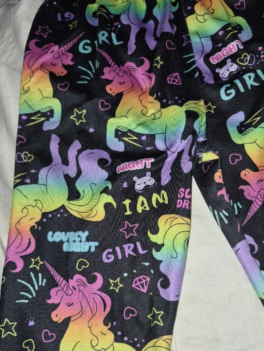 SHEIN Black Leggings with Rainbow Unicorn Print